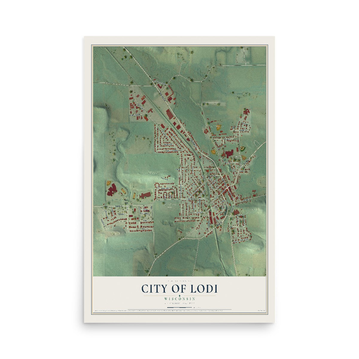 Map of Lodi, Wisconsin, 12 x 18 inch unframed archival matte print