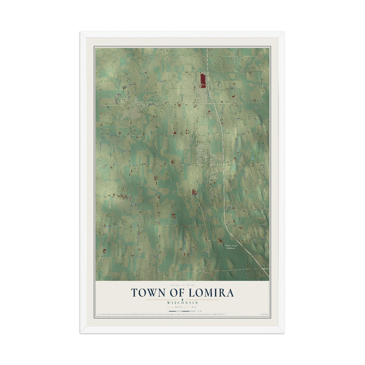 Map of the Town of Lomira, Wisconsin, 12 x 18 inch print in a white wood frame