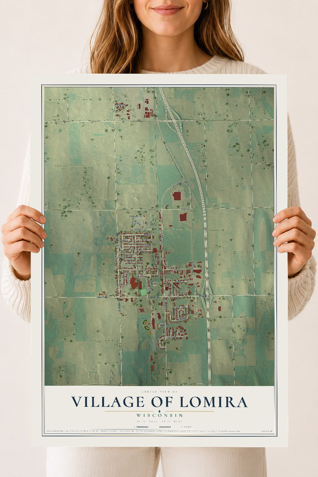 Map of Lomira, Wisconsin, 18 x 24 inch unframed archival matte print