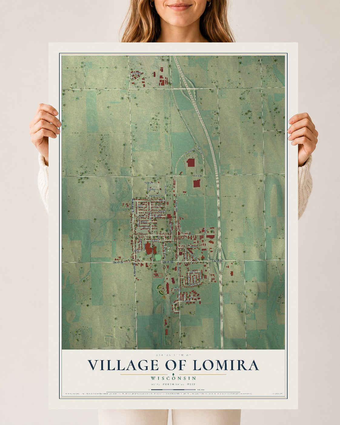 Map of Lomira, Wisconsin, 24 x 36 inch unframed archival matte print