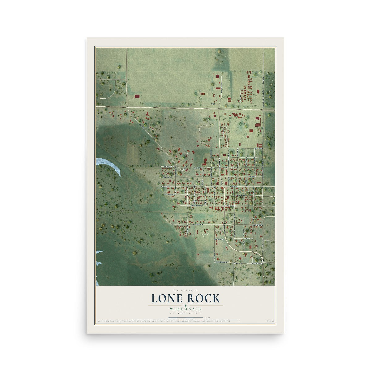 Map of Lone Rock, Wisconsin, 12 x 18 inch unframed archival matte print