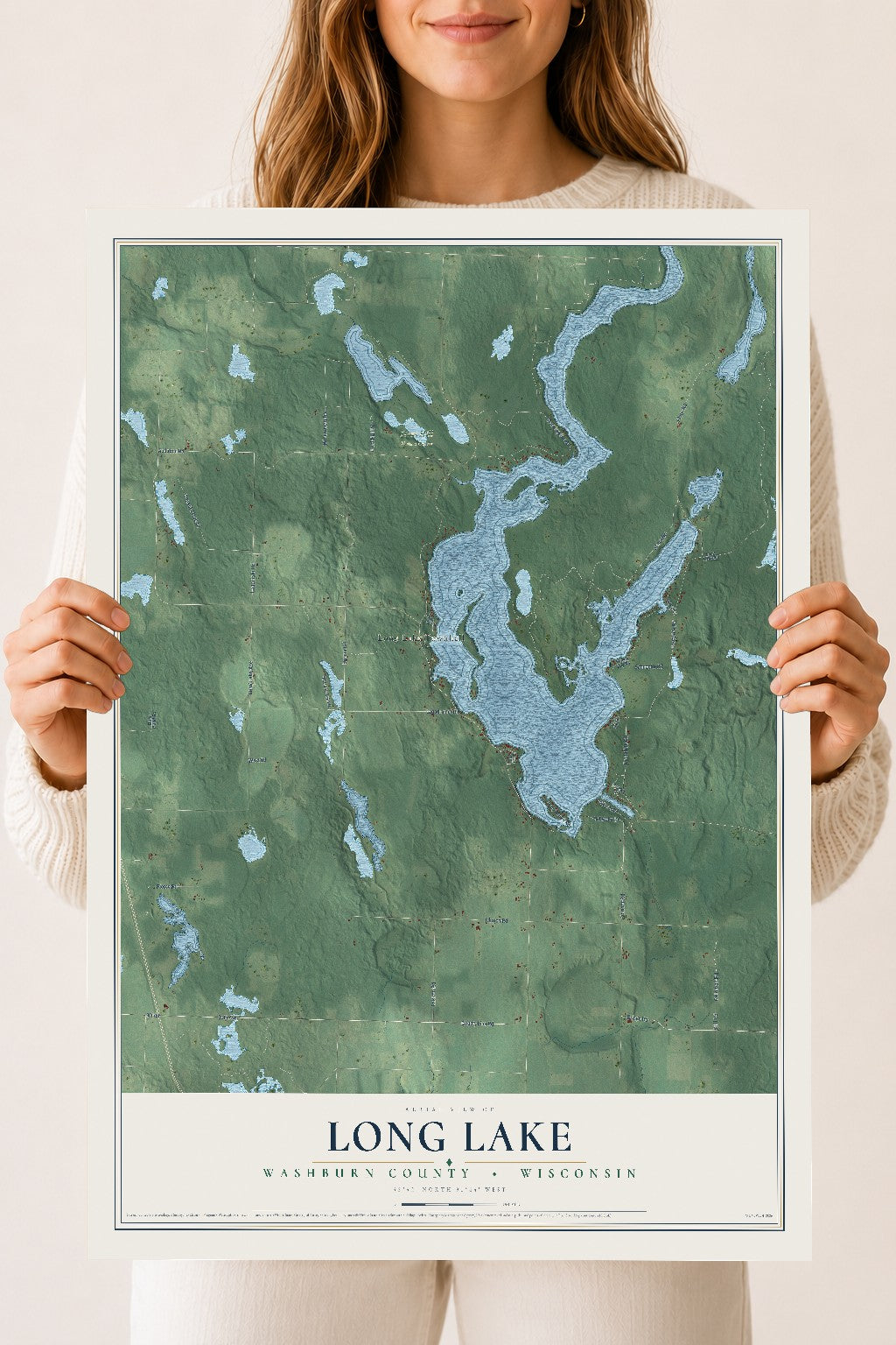 Map of Long Lake, Washburn County, Wisconsin, 18 x 24 inch unframed archival matte print