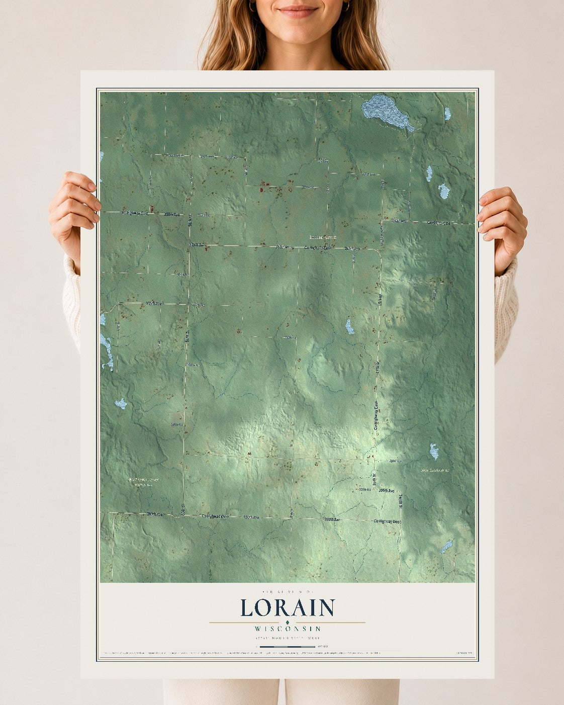 Map of Lorain, Wisconsin, 24 x 36 inch unframed archival matte print