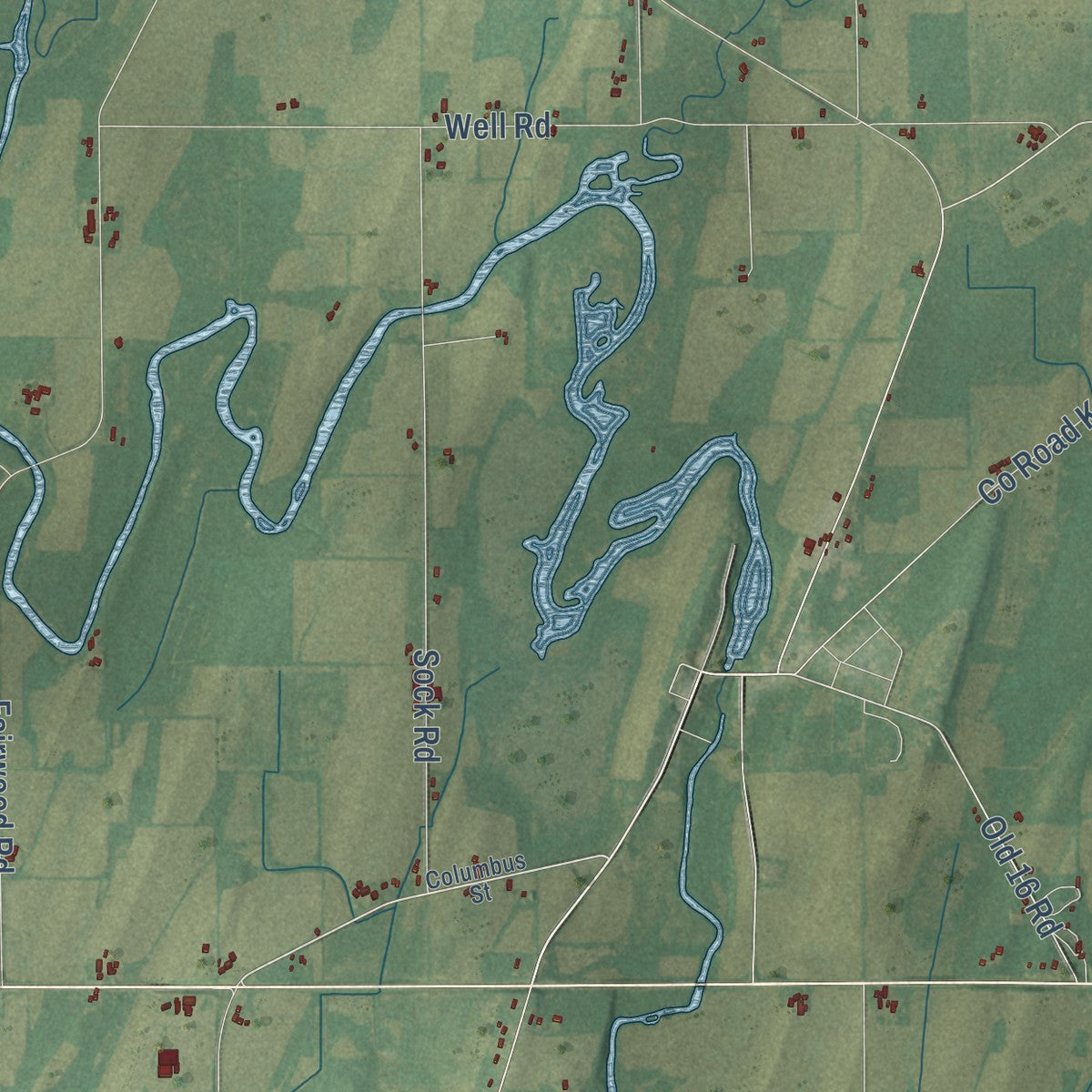 Close-up of the map of the Town of Lowell, Wisconsin print showing street and building detail