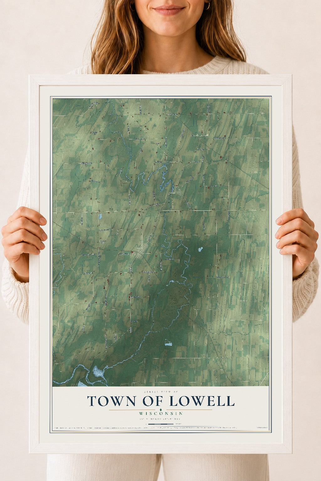 Map of the Town of Lowell, Wisconsin, 18 x 24 inch print in a white wood frame