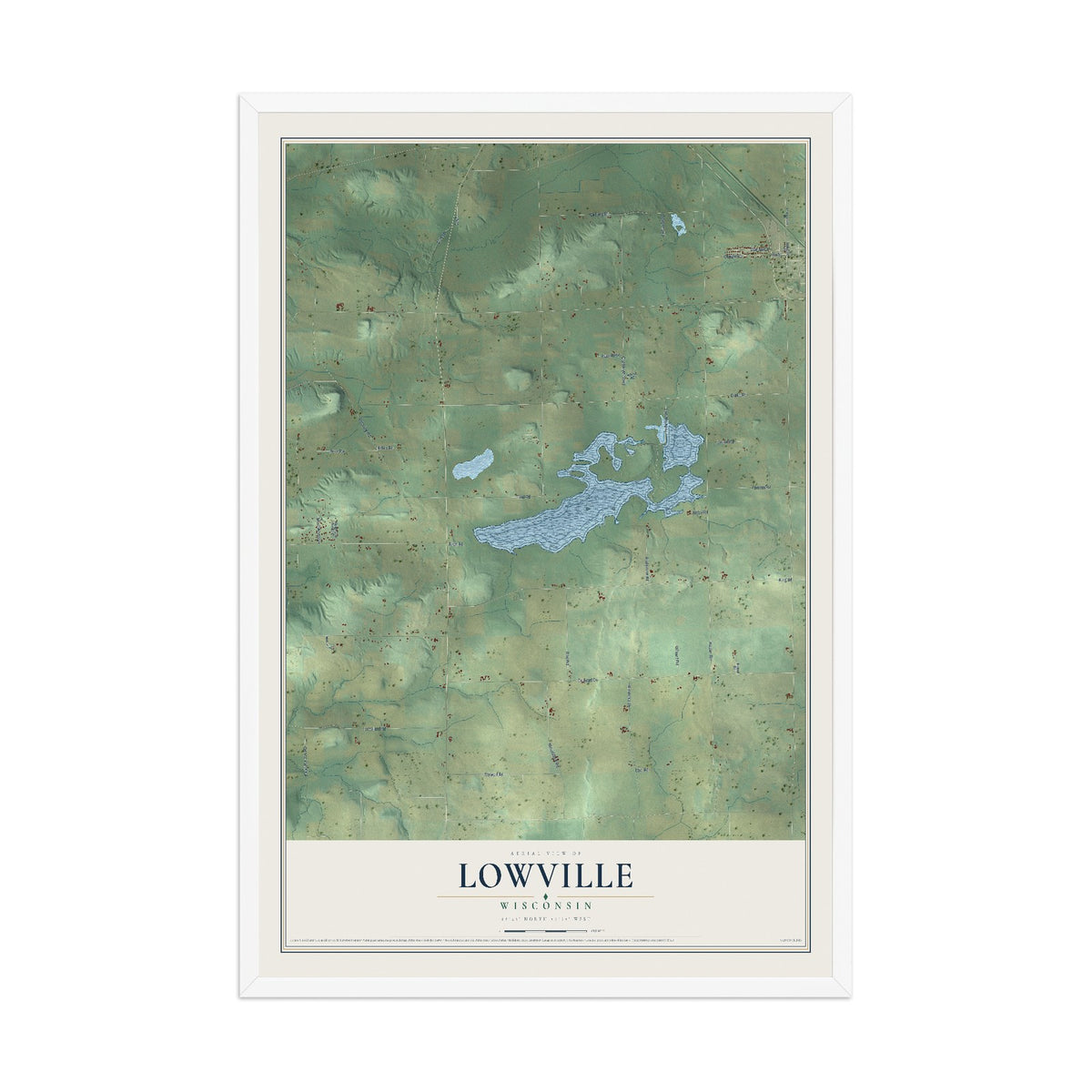 Map of Lowville, Wisconsin, 12 x 18 inch print in a white wood frame