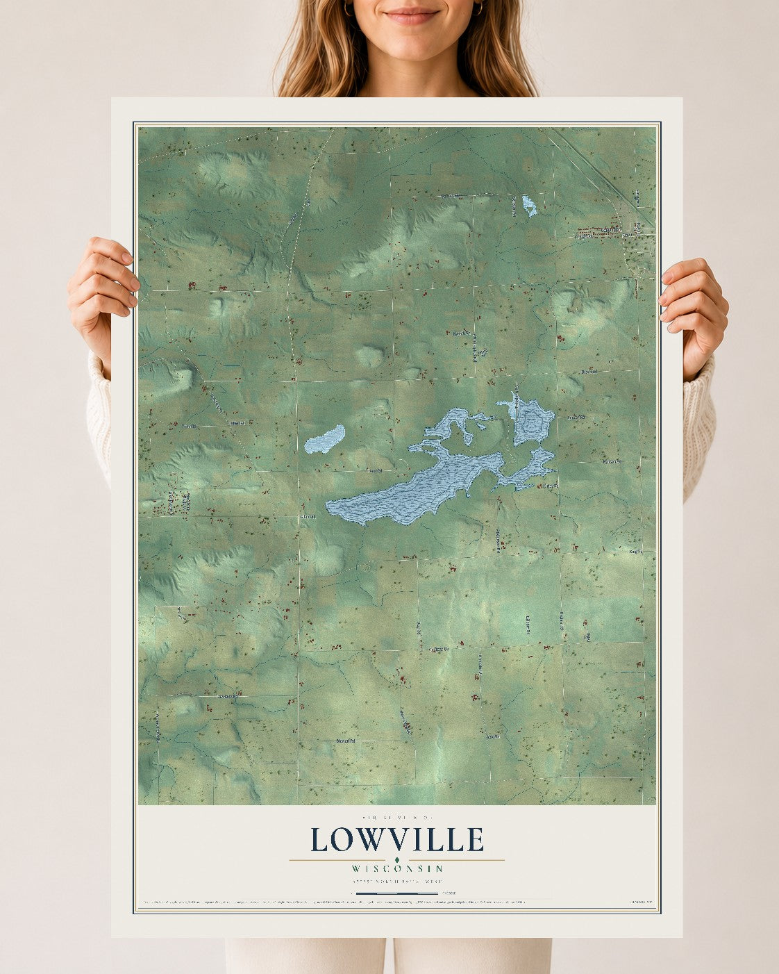 Map of Lowville, Wisconsin, 24 x 36 inch unframed archival matte print