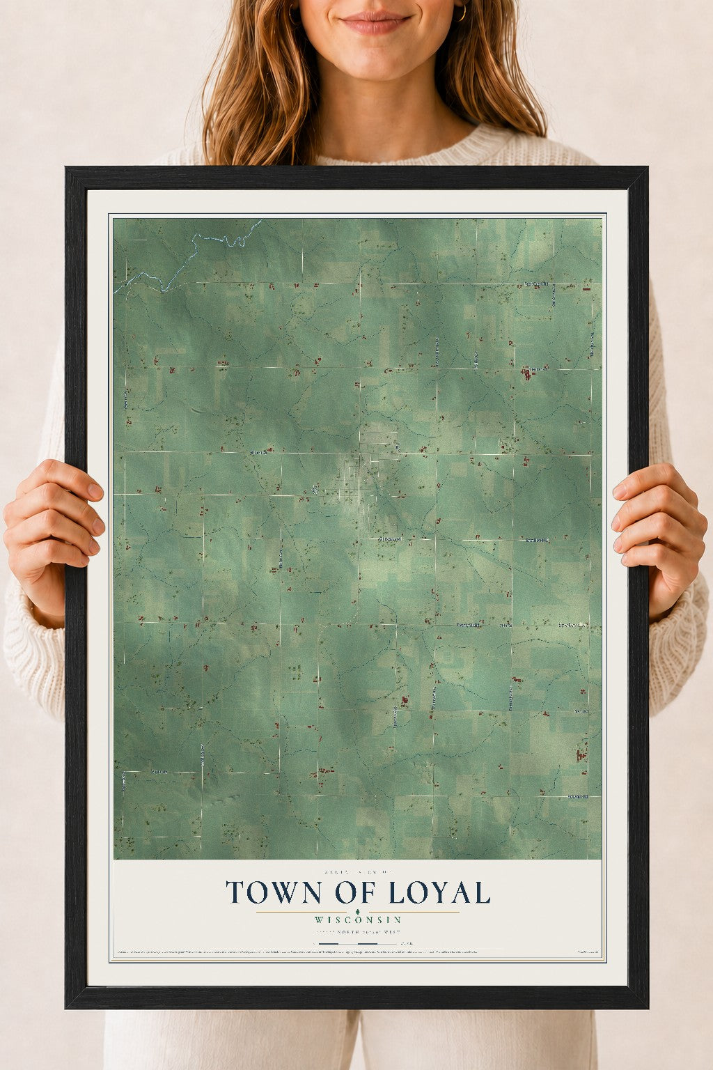 Map of the Town of Loyal, Wisconsin, 18 x 24 inch print in a black wood frame