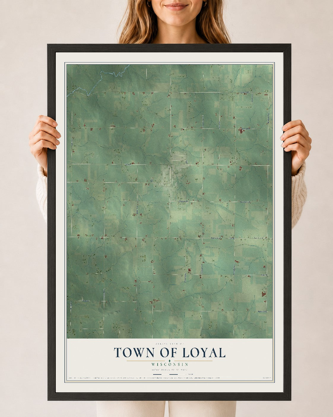 Map of the Town of Loyal, Wisconsin, 24 x 36 inch print in a black wood frame