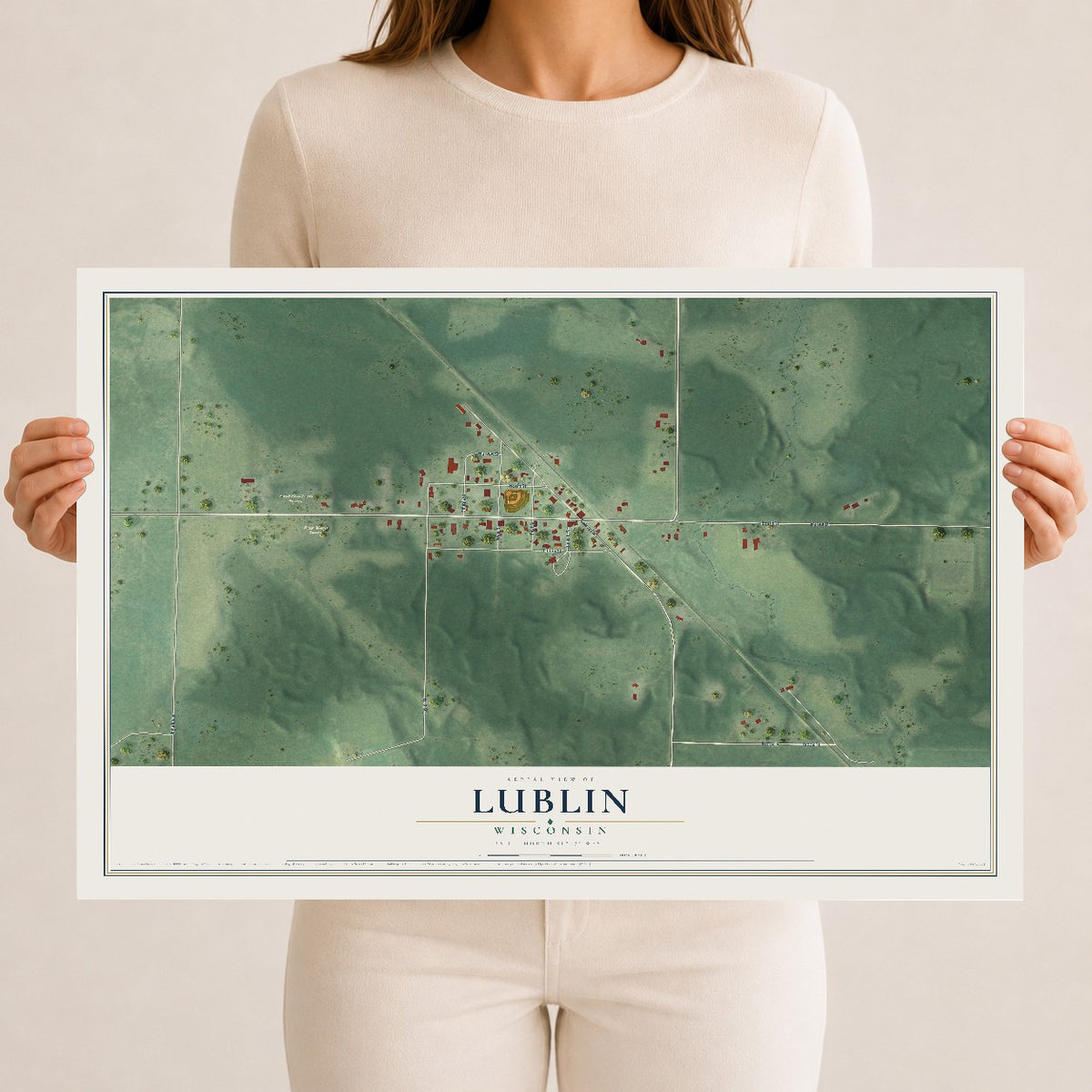 Map of Lublin, Wisconsin, 12 x 18 inch unframed archival matte print