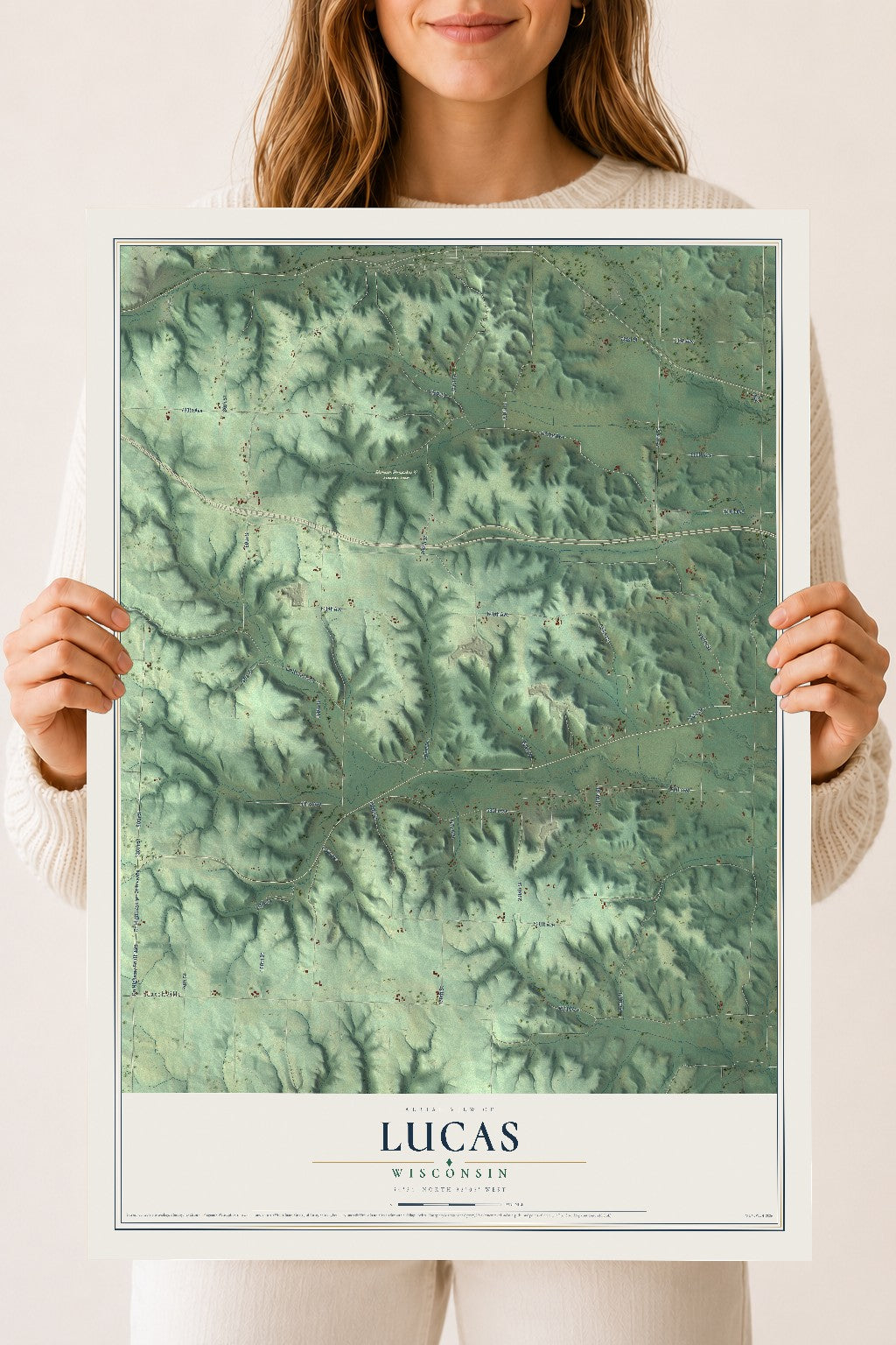 Map of Lucas, Wisconsin, 18 x 24 inch unframed archival matte print