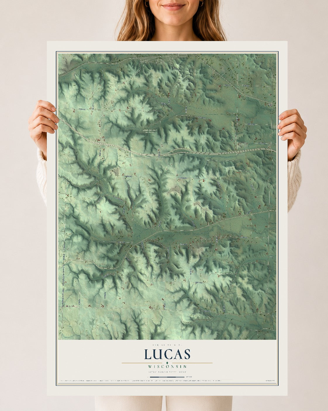 Map of Lucas, Wisconsin, 24 x 36 inch unframed archival matte print
