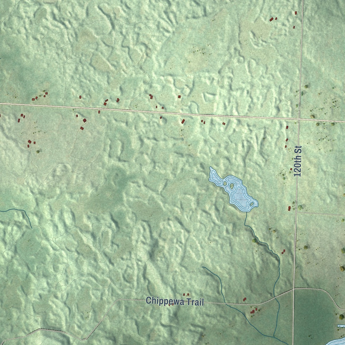 Close-up of the map of the Town of Luck, Wisconsin print showing street and building detail