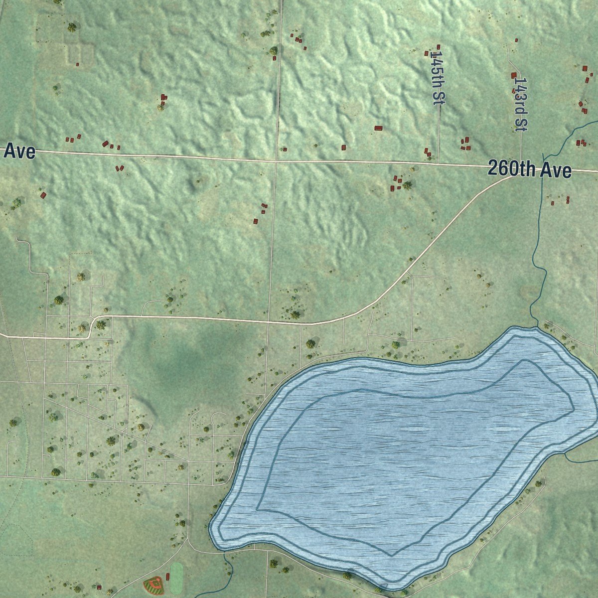 Second close-up of the map of the Town of Luck, Wisconsin print showing more streets and buildings