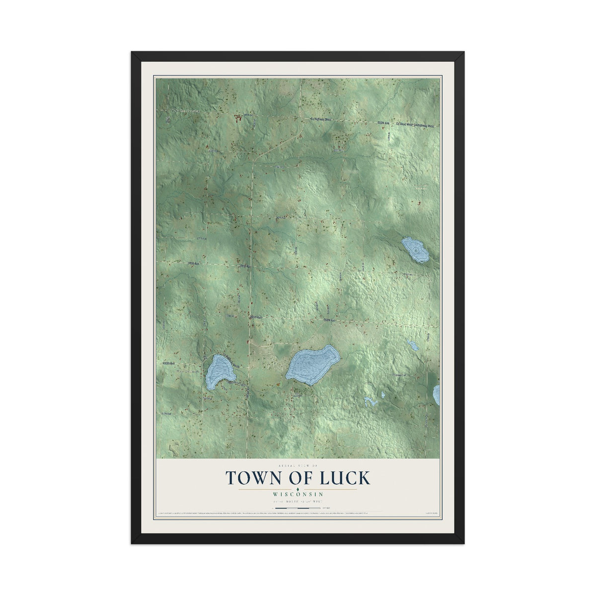 Map of the Town of Luck, Wisconsin, 12 x 18 inch print in a black wood frame