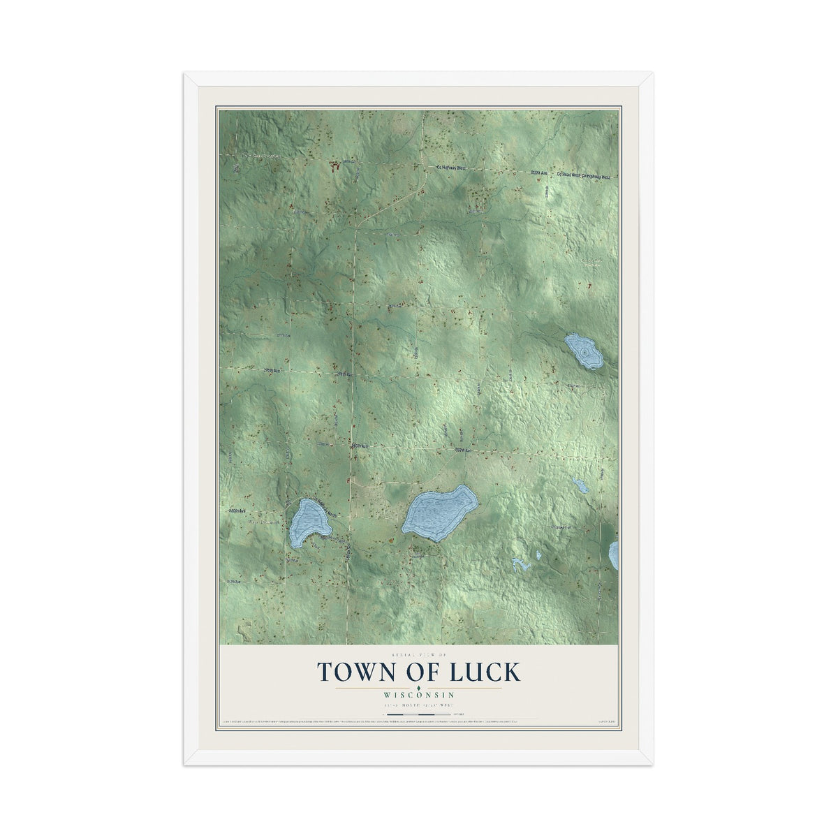 Map of the Town of Luck, Wisconsin, 12 x 18 inch print in a white wood frame