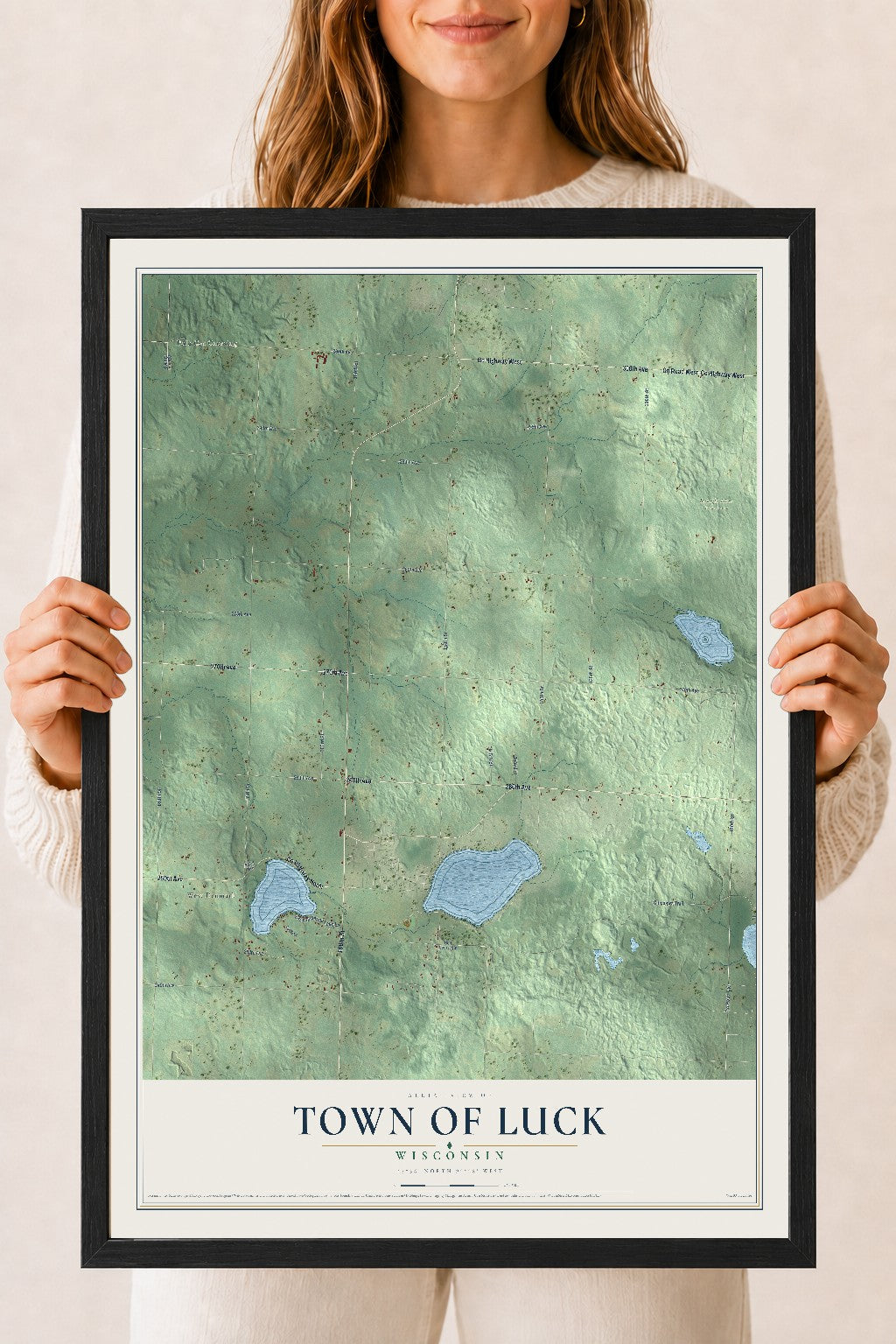 Map of the Town of Luck, Wisconsin, 18 x 24 inch print in a black wood frame