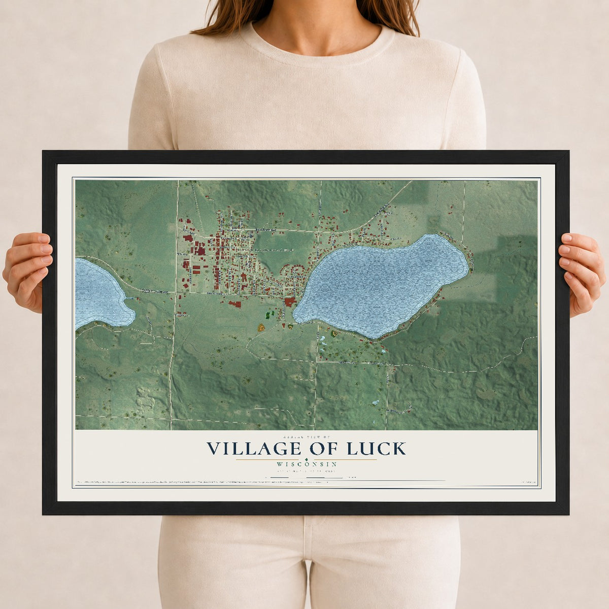 Map of Luck, Wisconsin, 12 x 18 inch print in a black wood frame