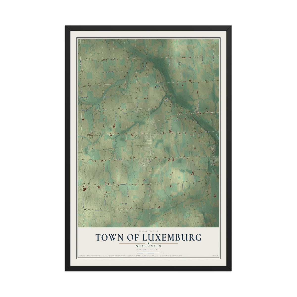 Map of the Town of Luxemburg, Wisconsin, 12 x 18 inch print in a black wood frame