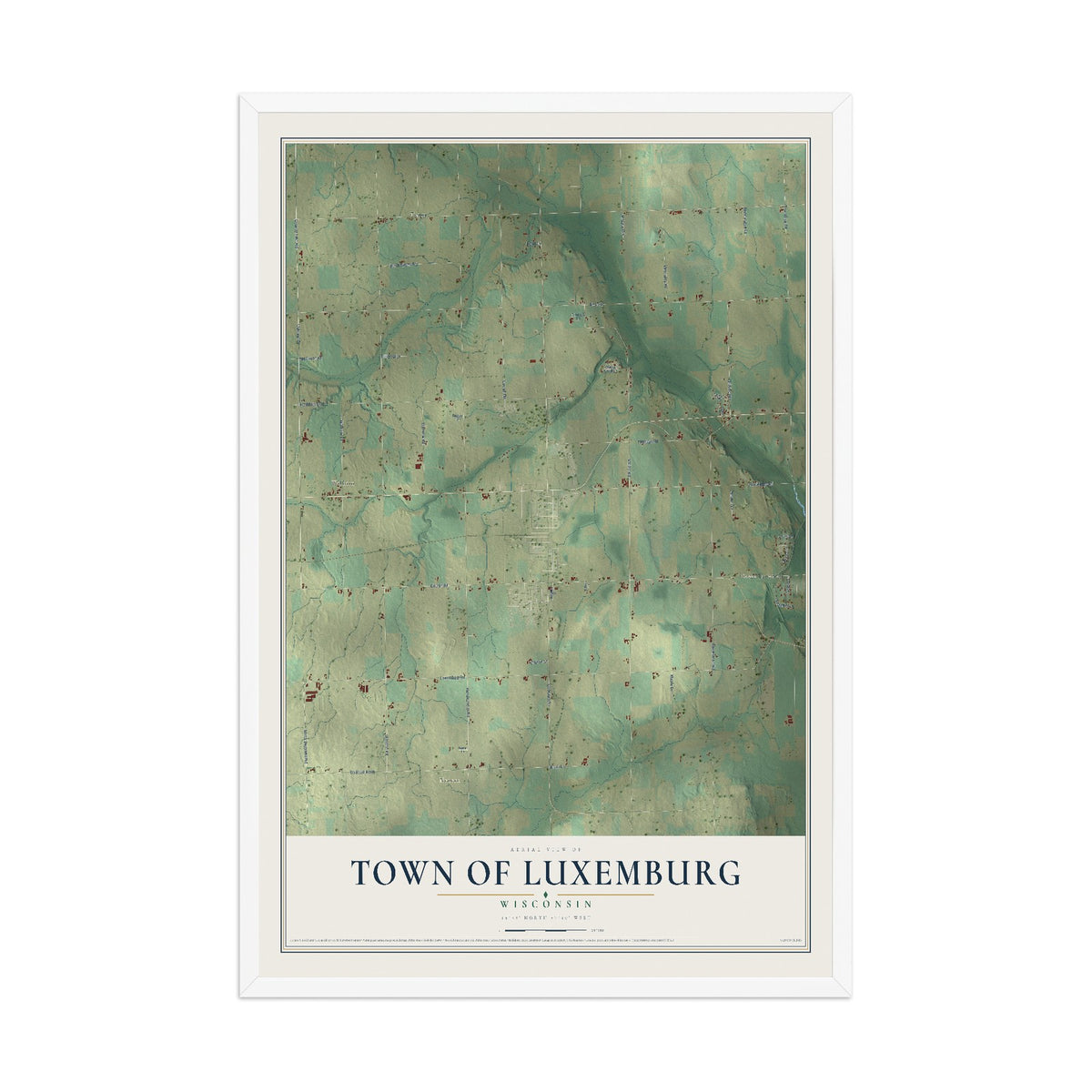 Map of the Town of Luxemburg, Wisconsin, 12 x 18 inch print in a white wood frame