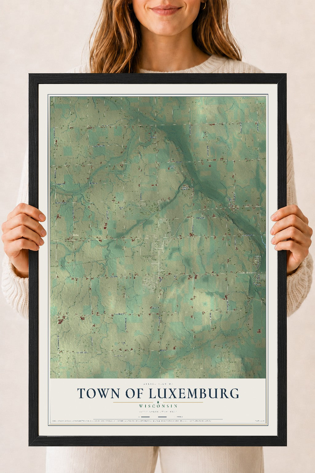 Map of the Town of Luxemburg, Wisconsin, 18 x 24 inch print in a black wood frame