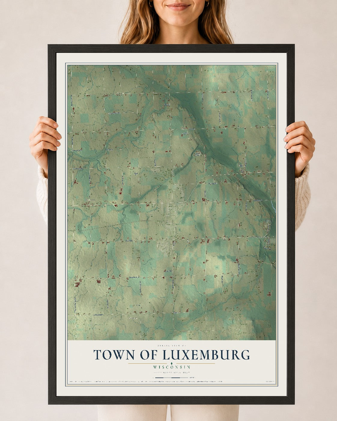 Map of the Town of Luxemburg, Wisconsin, 24 x 36 inch print in a black wood frame