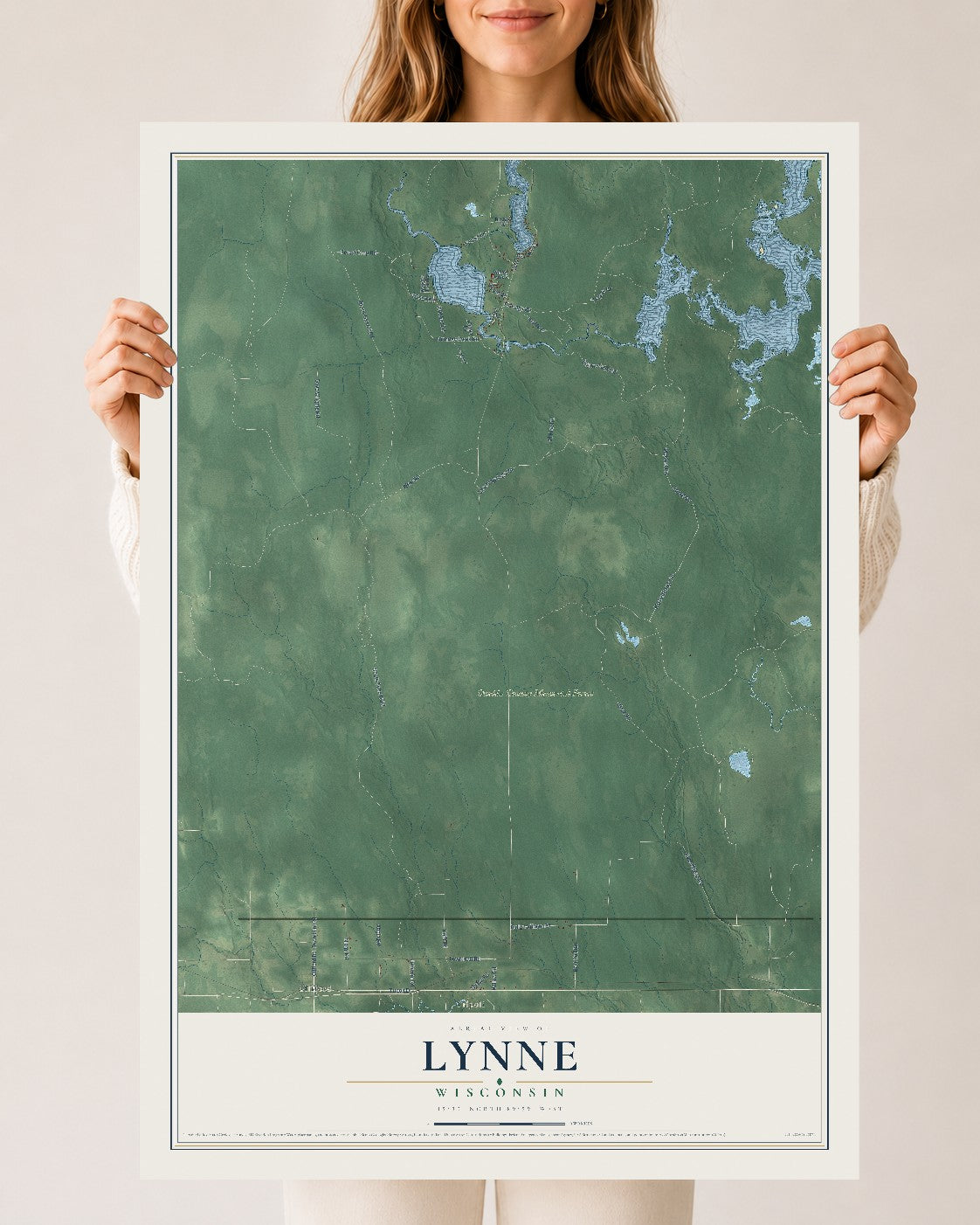 Map of Lynne, Wisconsin, 24 x 36 inch unframed archival matte print