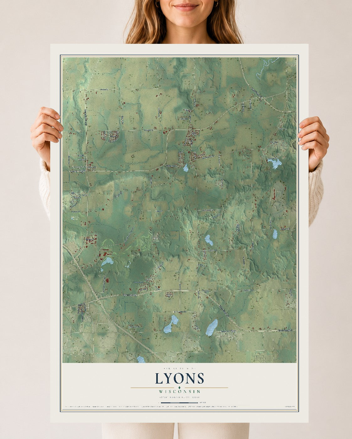 Map of Lyons, Wisconsin, 24 x 36 inch unframed archival matte print