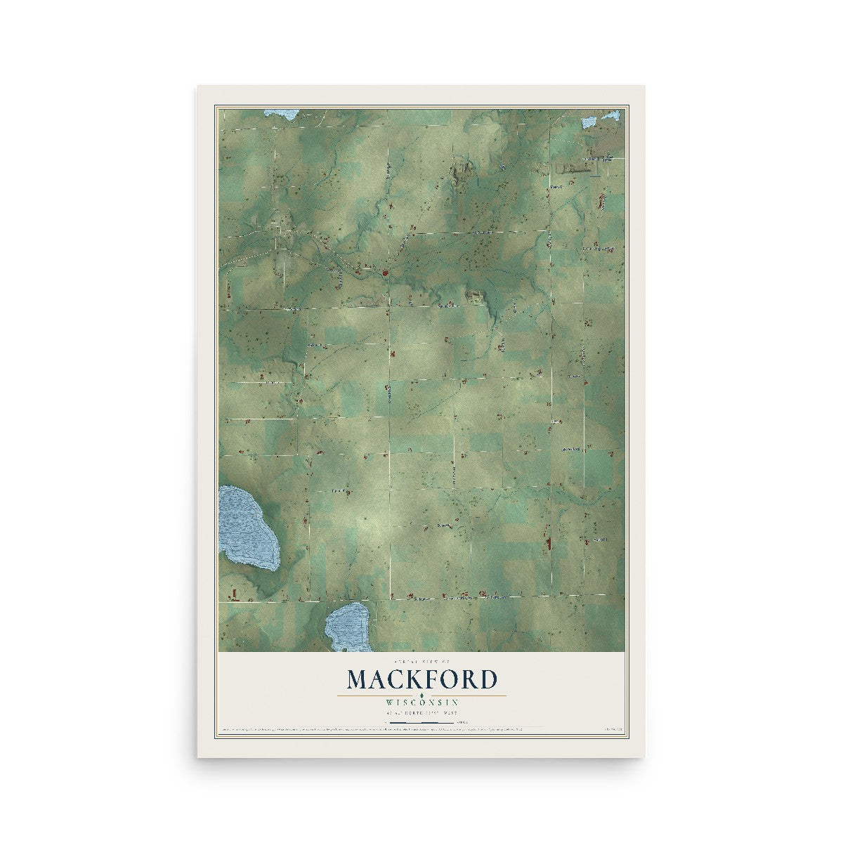 Map of Mackford, Wisconsin, 12 x 18 inch unframed archival matte print