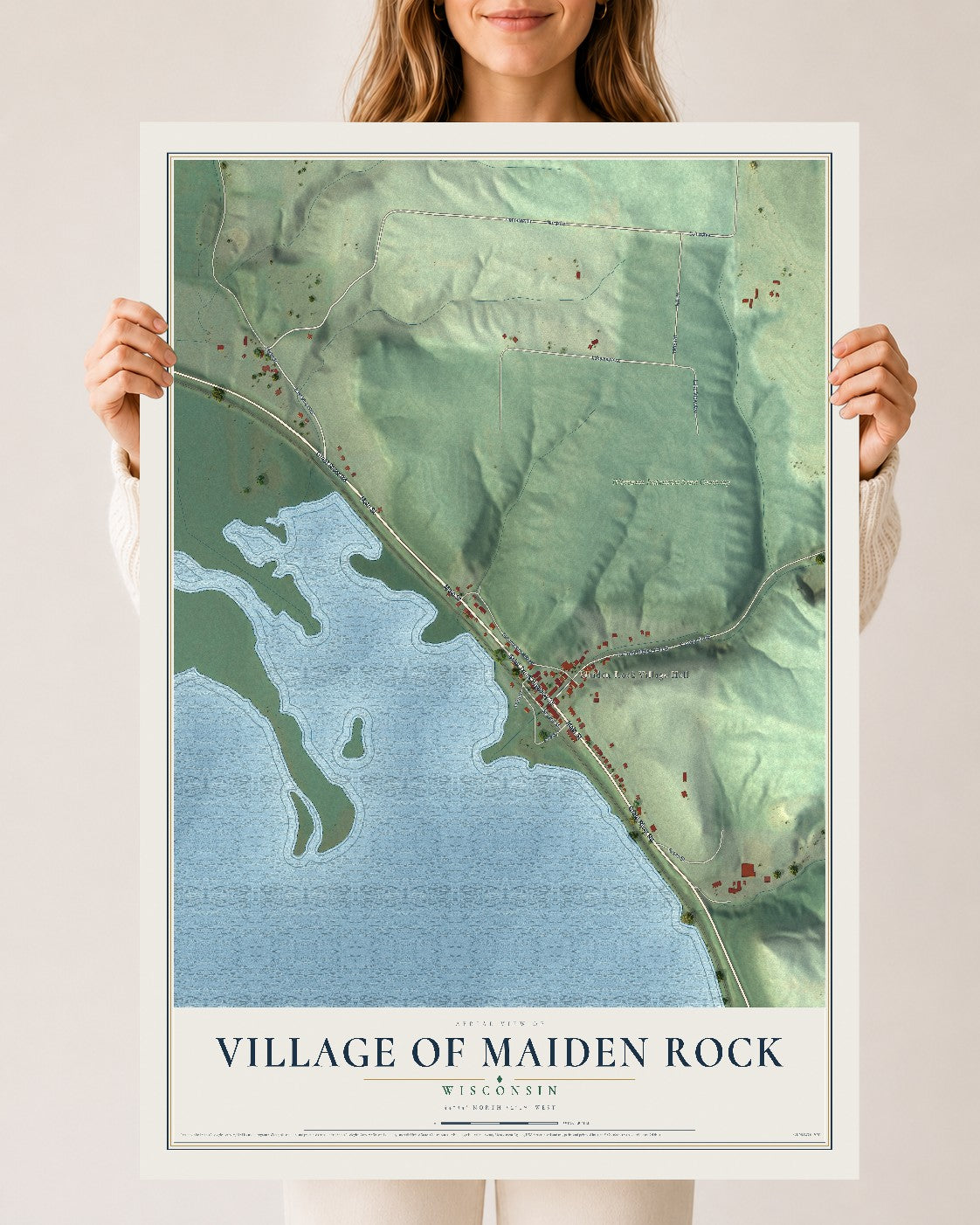 Map of Maiden Rock, Wisconsin, 24 x 36 inch unframed archival matte print
