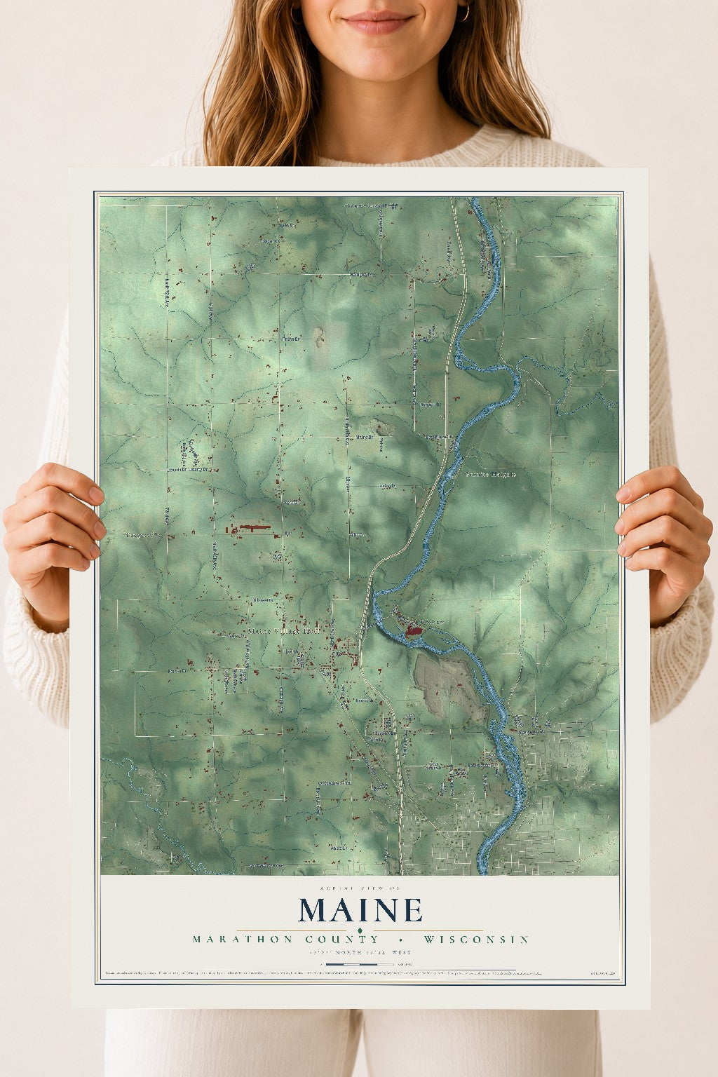 Map of Maine, Marathon County, Wisconsin, 18 x 24 inch unframed archival matte print