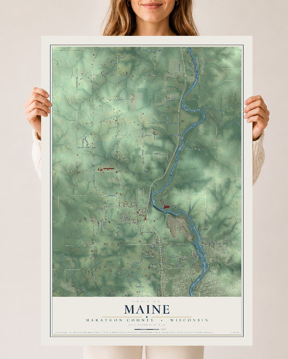 Map of Maine, Marathon County, Wisconsin, 24 x 36 inch unframed archival matte print
