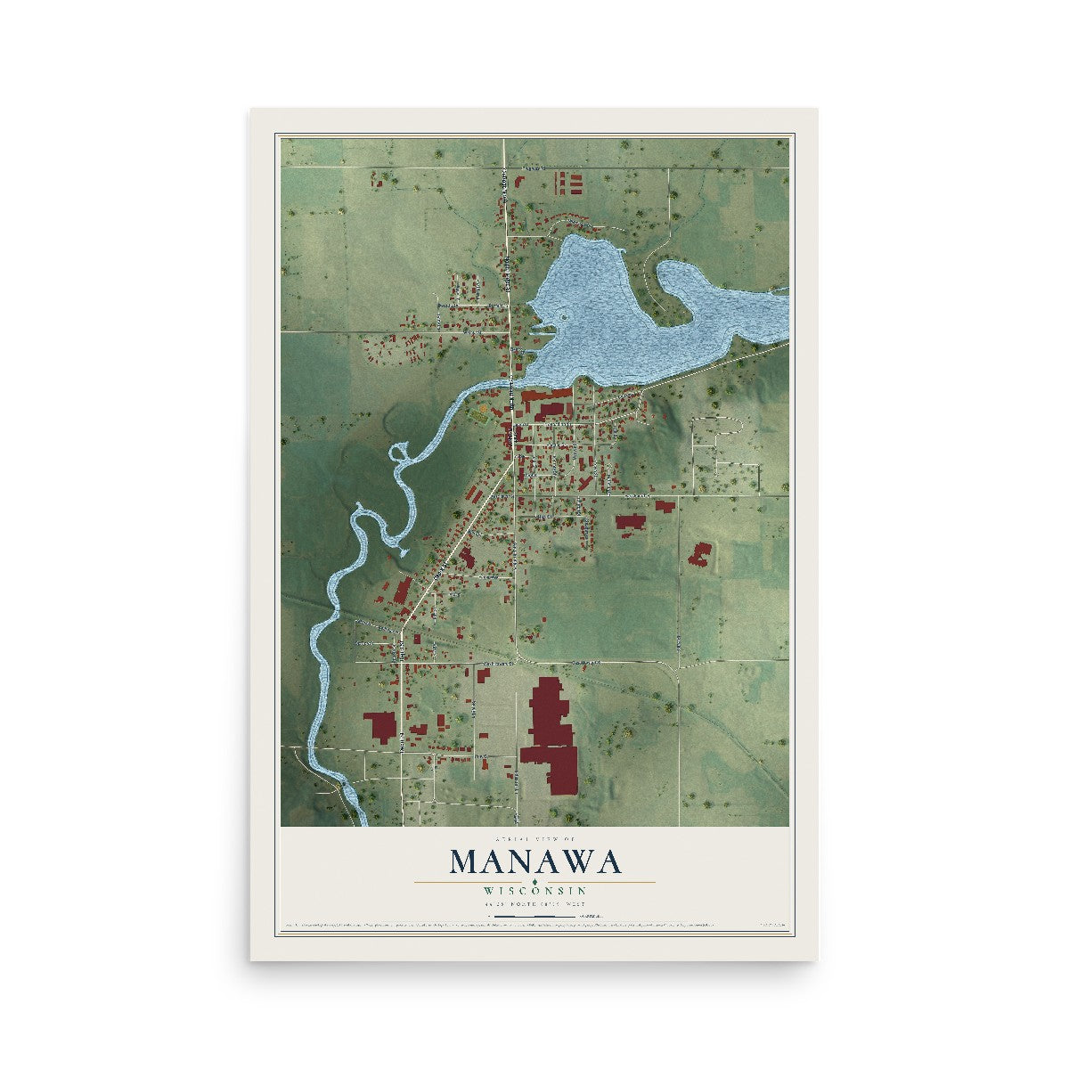 Map of Manawa, Wisconsin, 12 x 18 inch unframed archival matte print