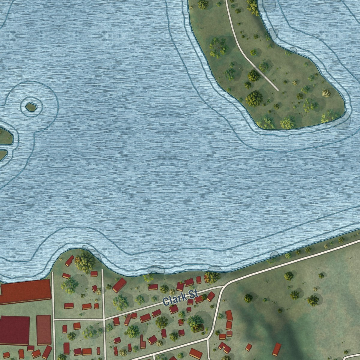 Second close-up of the map of Manawa, Wisconsin print showing more streets and buildings