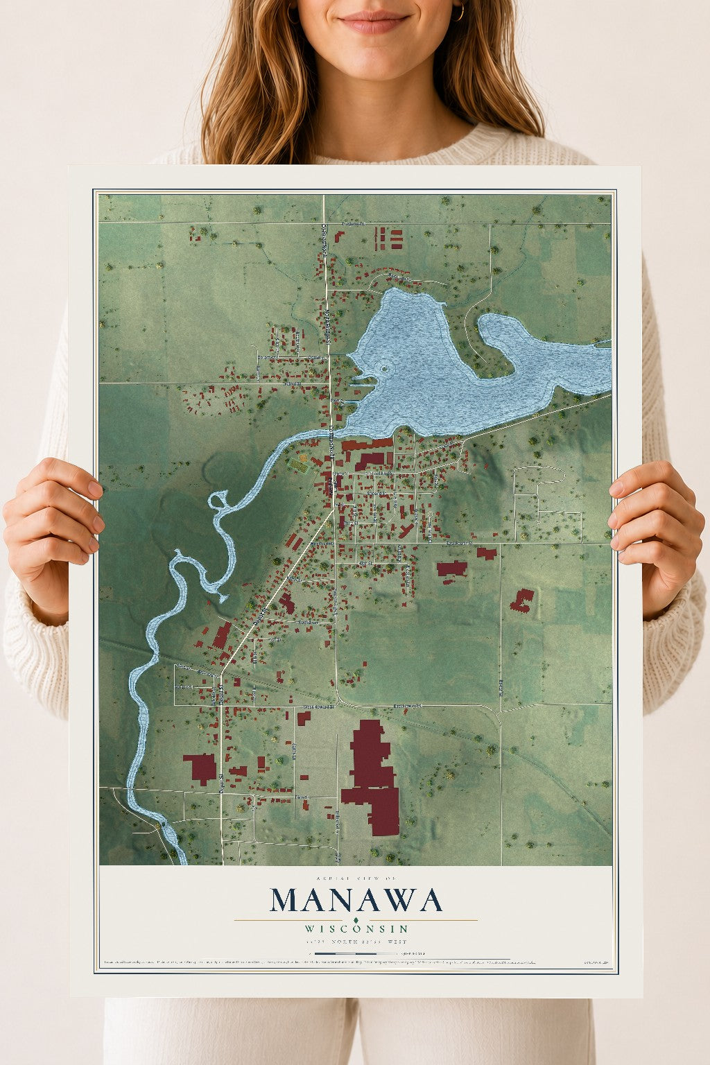 Map of Manawa, Wisconsin, 18 x 24 inch unframed archival matte print