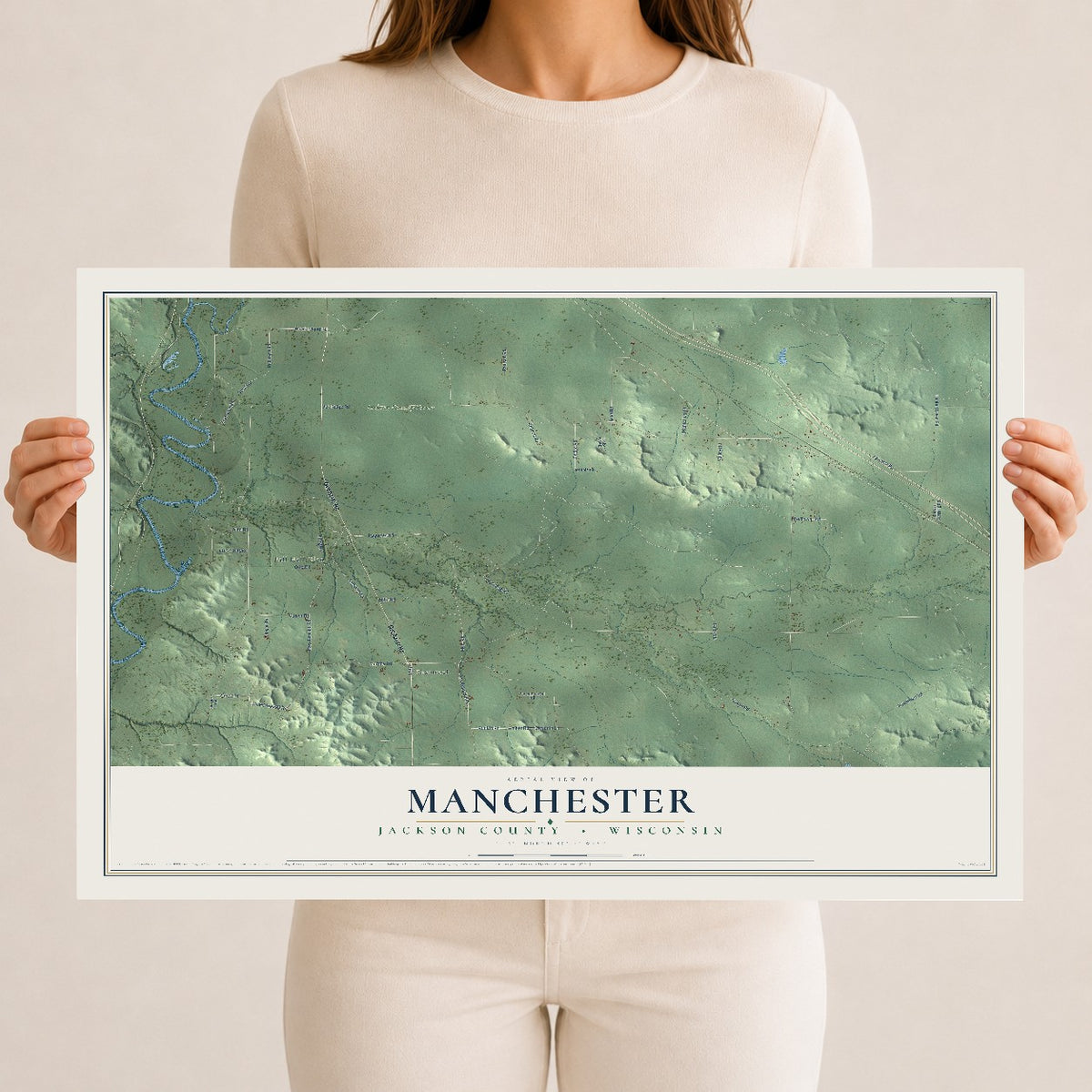 Map of Manchester, Jackson County, Wisconsin, 12 x 18 inch unframed archival matte print