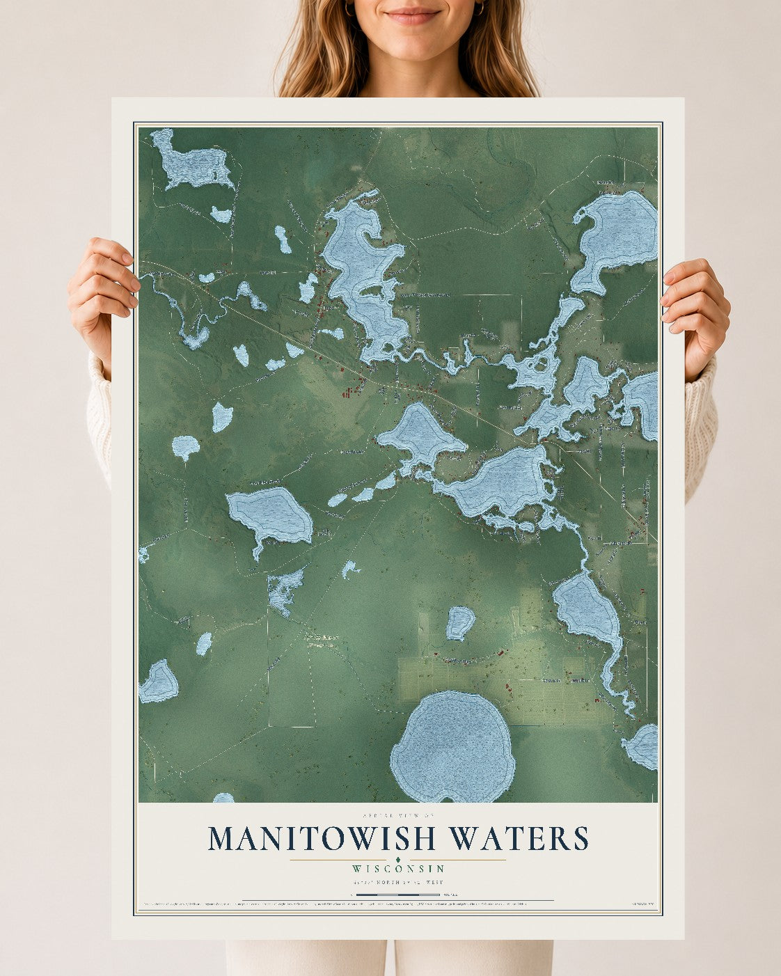 Map of Manitowish Waters, Wisconsin, 24 x 36 inch unframed archival matte print