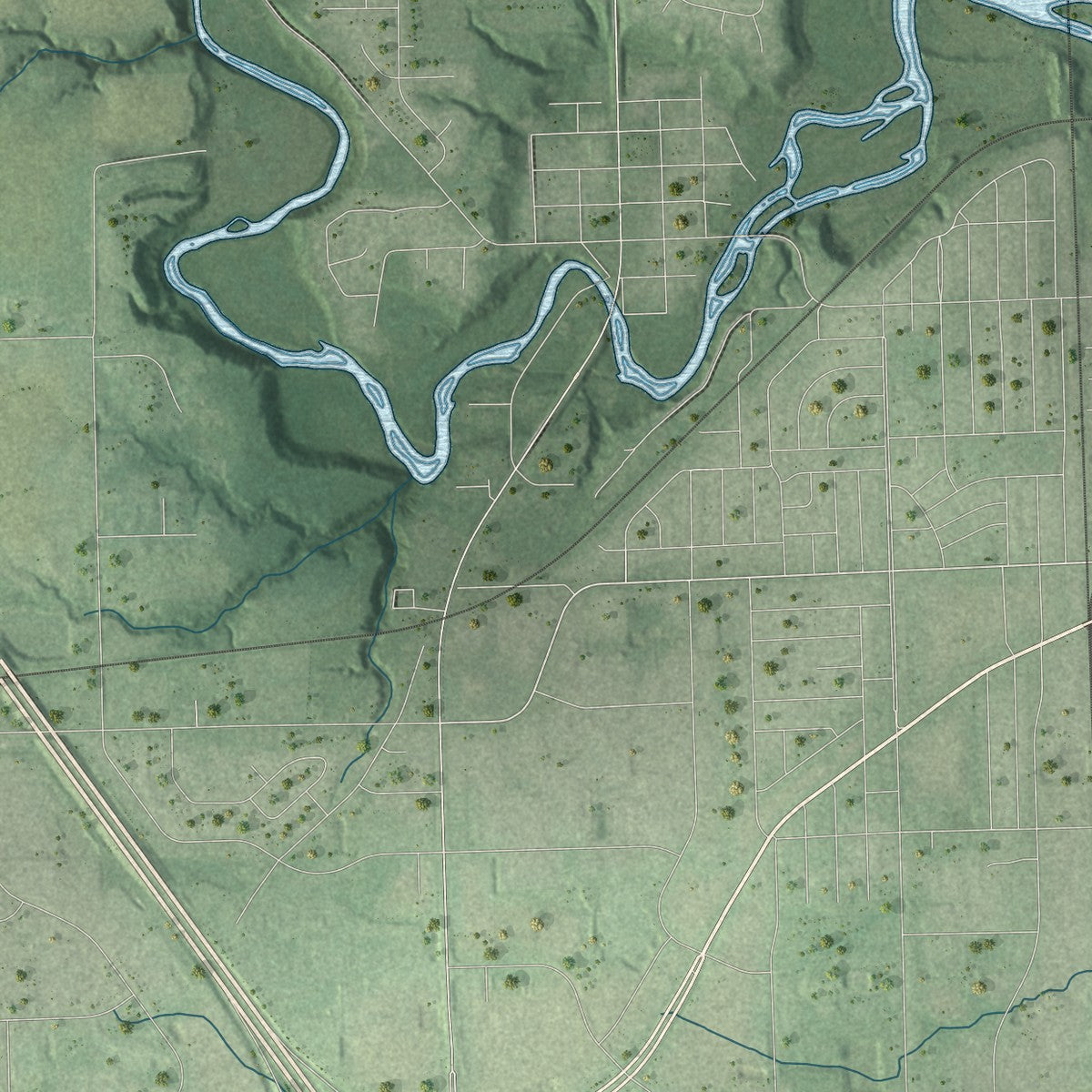 Second close-up of the map of the Town of Manitowoc, Wisconsin print showing more streets and buildings