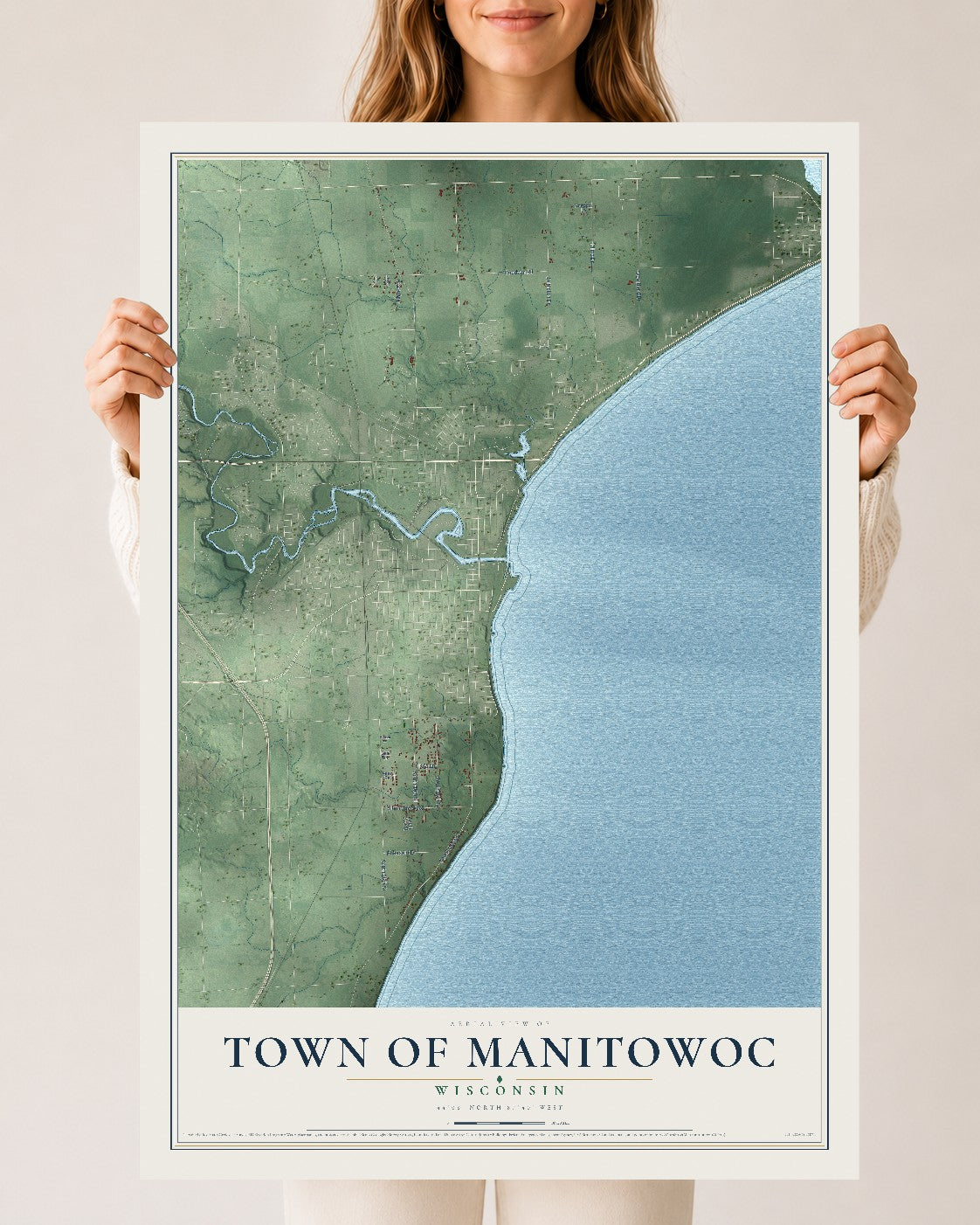 Map of the Town of Manitowoc, Wisconsin, 24 x 36 inch unframed archival matte print