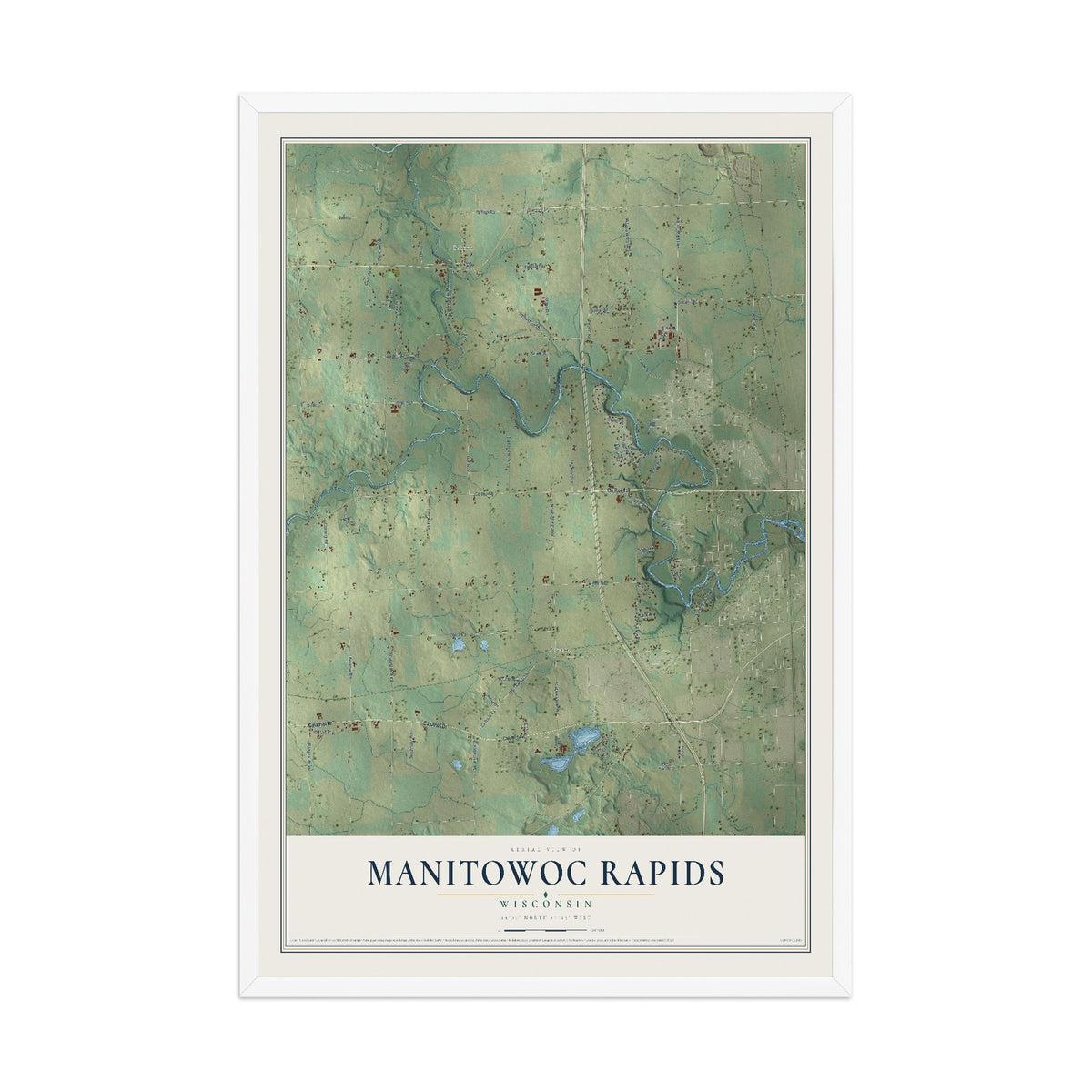 Map of Manitowoc Rapids, Wisconsin, 12 x 18 inch print in a white wood frame