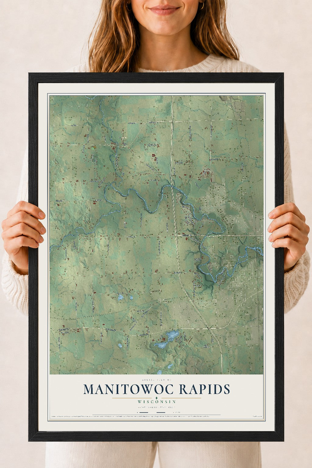 Map of Manitowoc Rapids, Wisconsin, 18 x 24 inch print in a black wood frame