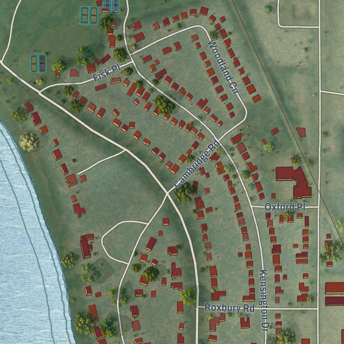 Second close-up of the map of Maple Bluff, Wisconsin print showing more streets and buildings