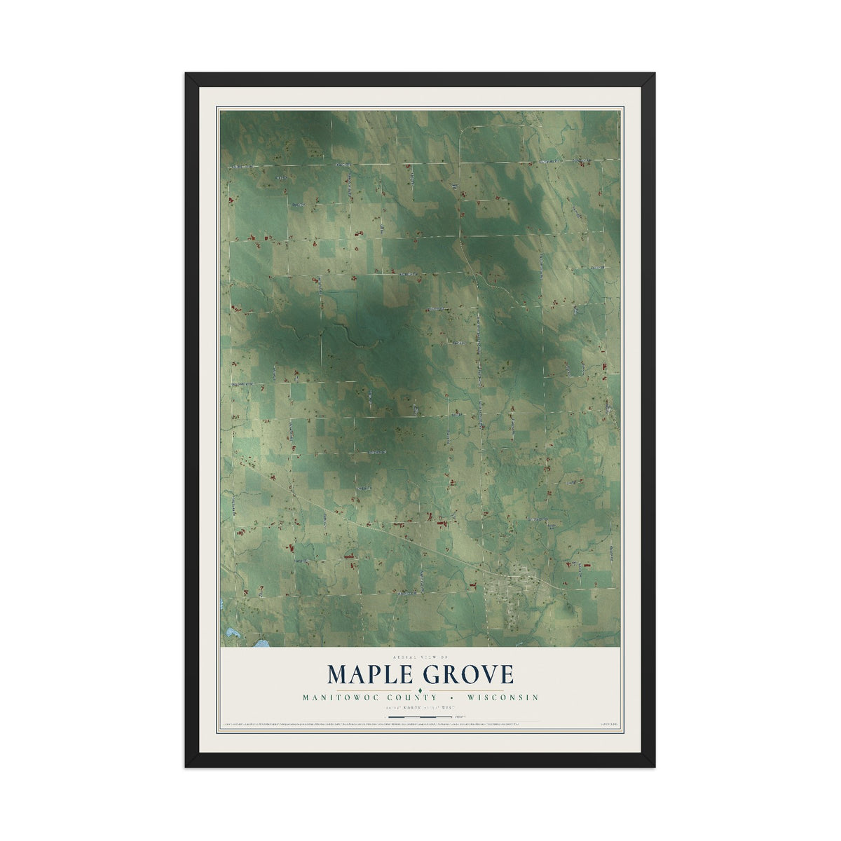 Map of Maple Grove, Manitowoc County, Wisconsin, 12 x 18 inch print in a black wood frame