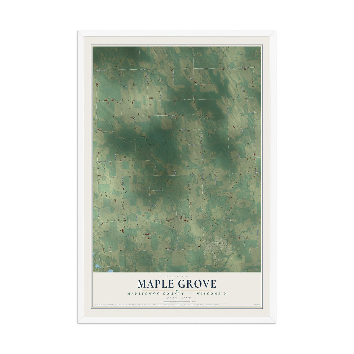 Map of Maple Grove, Manitowoc County, Wisconsin, 12 x 18 inch print in a white wood frame