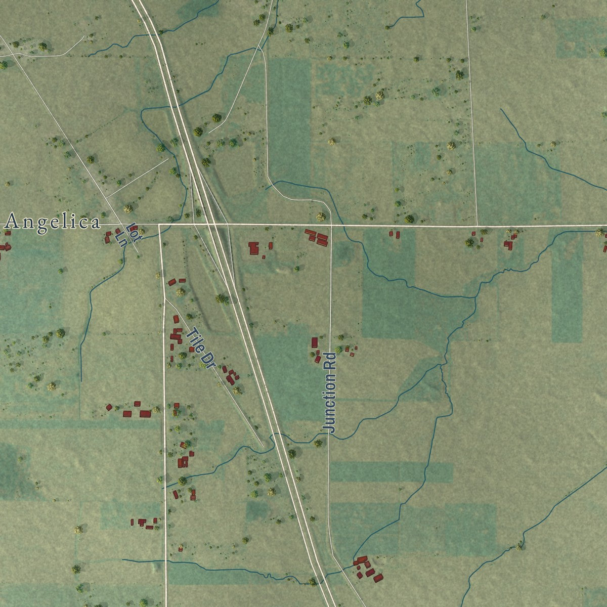 Close-up of the map of Maple Grove, Shawano County, Wisconsin print showing street and building detail
