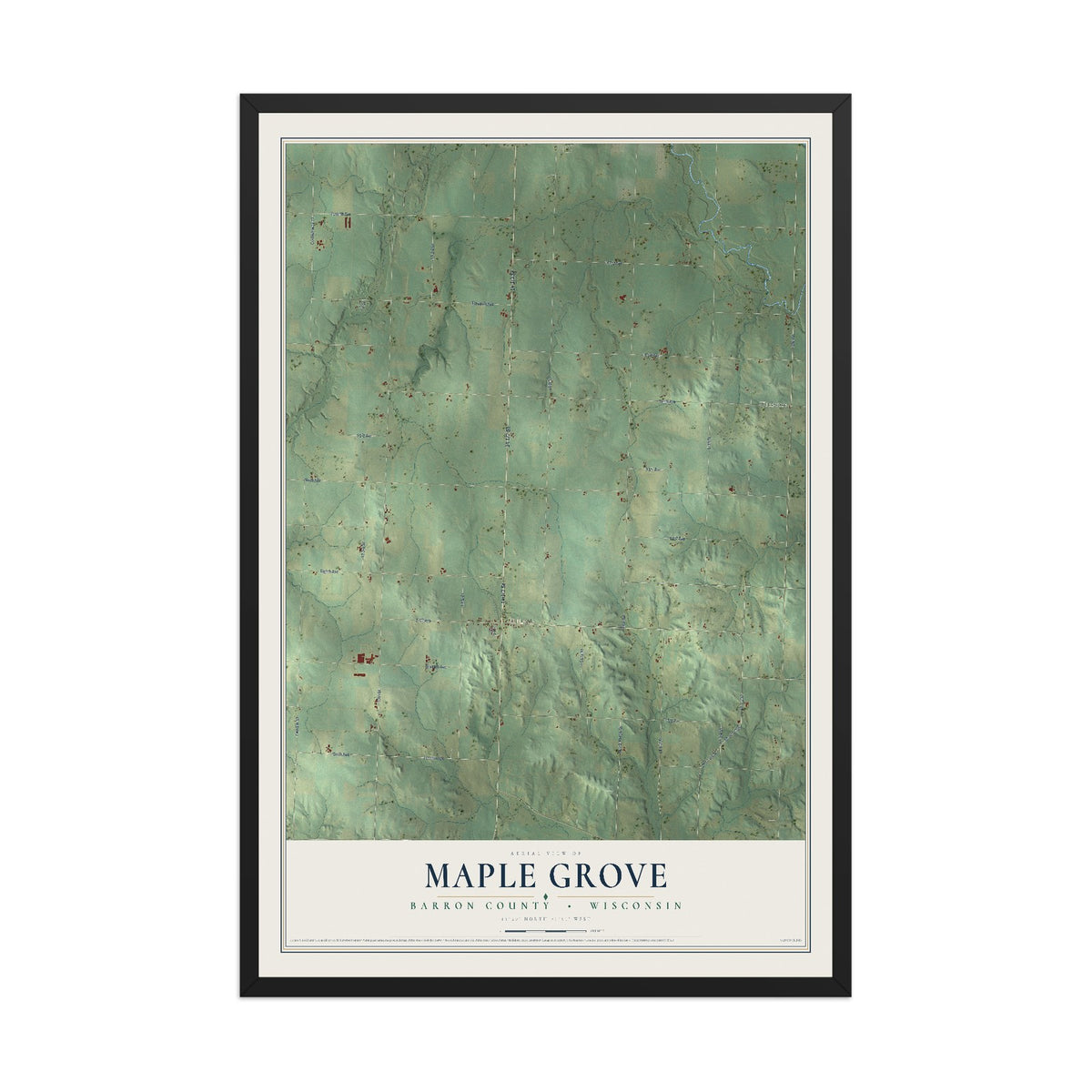 Map of Maple Grove, Barron County, Wisconsin, 12 x 18 inch print in a black wood frame