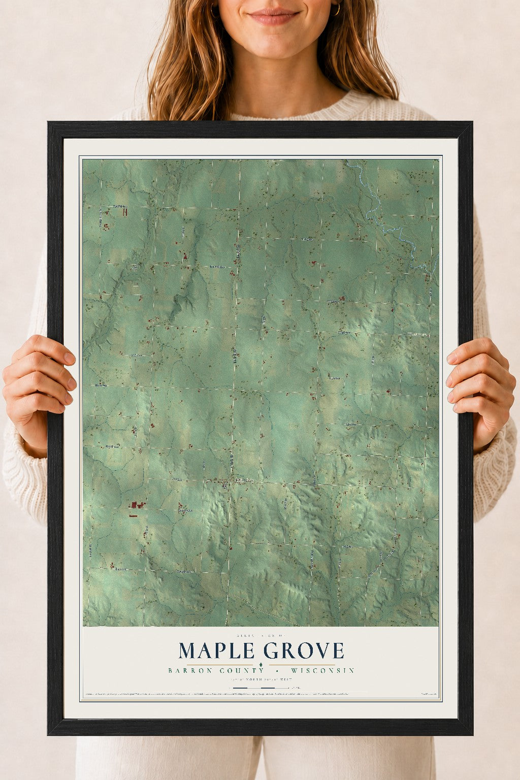 Map of Maple Grove, Barron County, Wisconsin, 18 x 24 inch print in a black wood frame