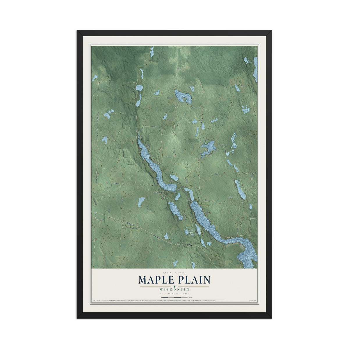 Map of Maple Plain, Wisconsin, 12 x 18 inch print in a black wood frame