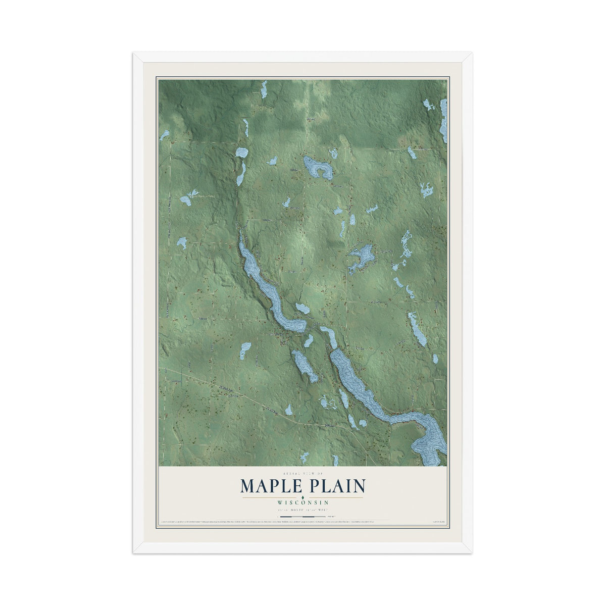 Map of Maple Plain, Wisconsin, 12 x 18 inch print in a white wood frame