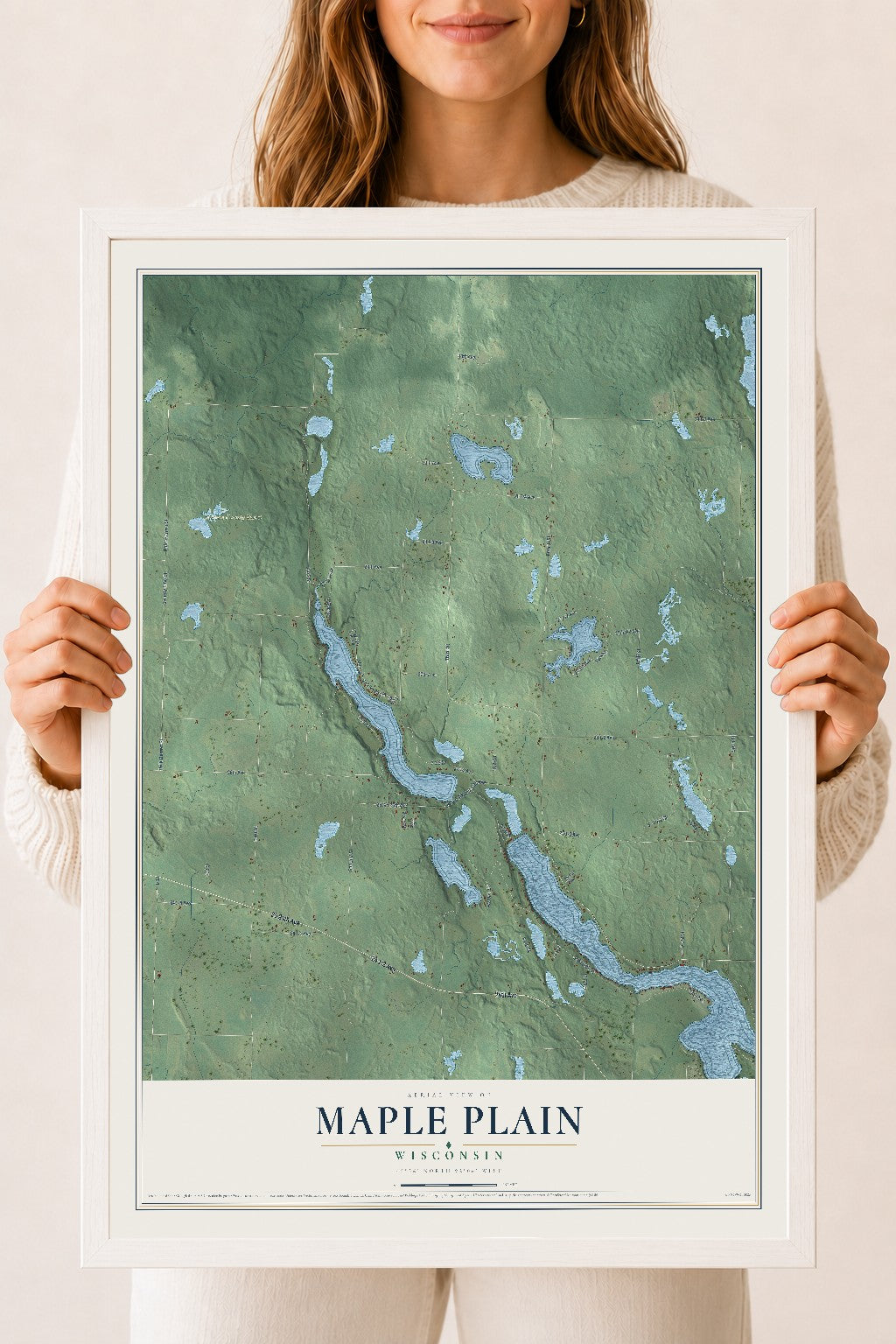 Map of Maple Plain, Wisconsin, 18 x 24 inch print in a white wood frame
